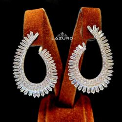 Loretta plain earrings with a chain of baguette stones around it