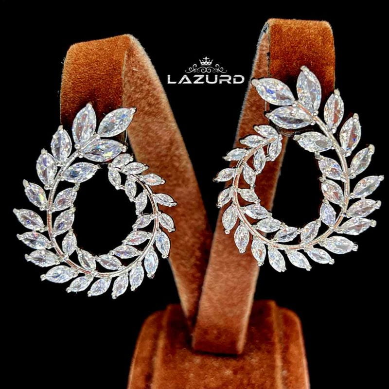Lorelei clay bridal earrings zircon stone leaves
