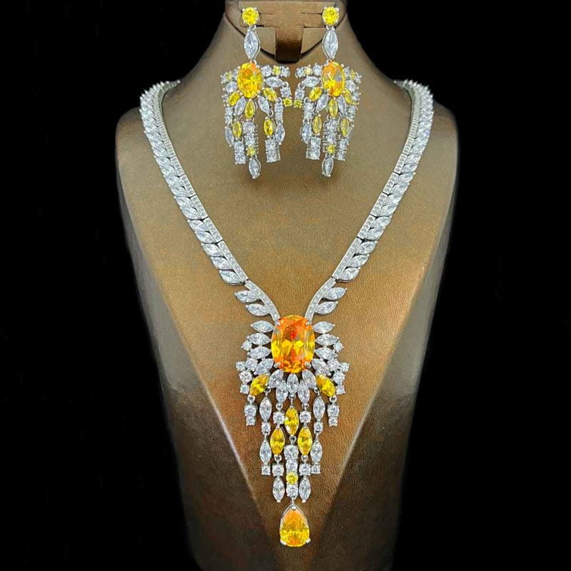 custom jewelry sets Yellow colored large zircon stones
