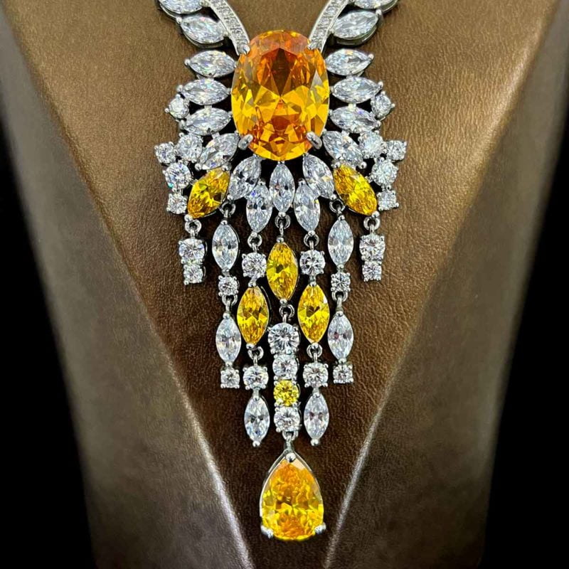 custom jewelry sets Yellow colored large zircon stones Necklace