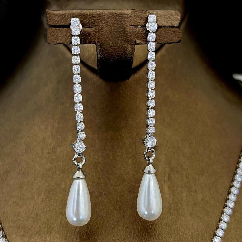 pearl wedding set Zircon stones and Water drop pearls earrings