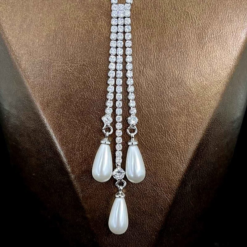 pearl wedding set Zircon stones and Water drop pearls necklace
