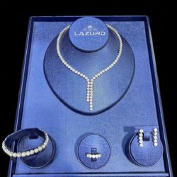 مجوهرات مطلية بالروديوم طقم روز ماري قلادة سوار خاتم وأقراط