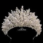 pearl crown wedding Harmoni Large zircon stones and clear beads