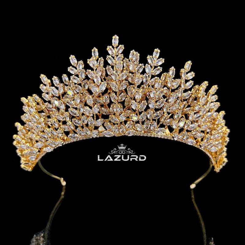 bridal crown gold plated Meryem 3 Zircon branches