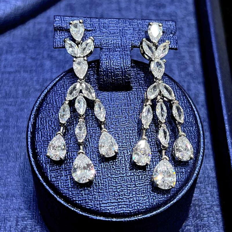 Imitation wedding bridal diamond necklace set Noorseen zircon waterfall Earring