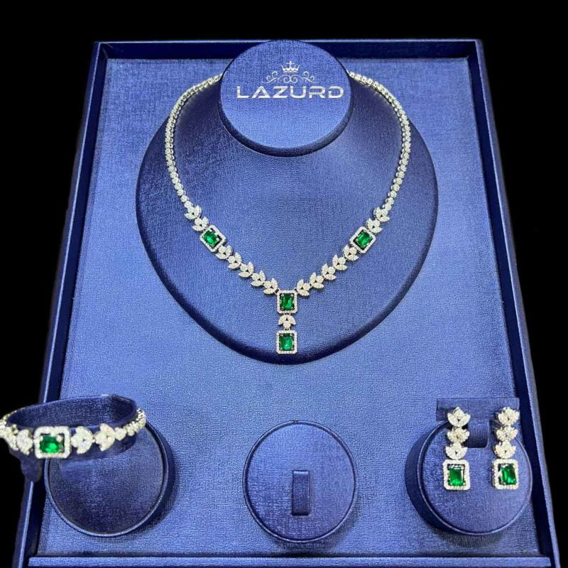 emerald wedding necklace Kaylee model Brilliant green zirconia stones