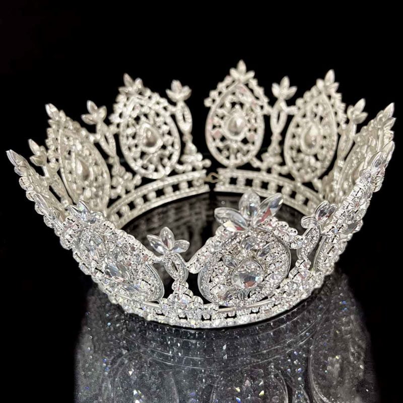 full round brilliant stone crystal crowns high and flashy for bridal up