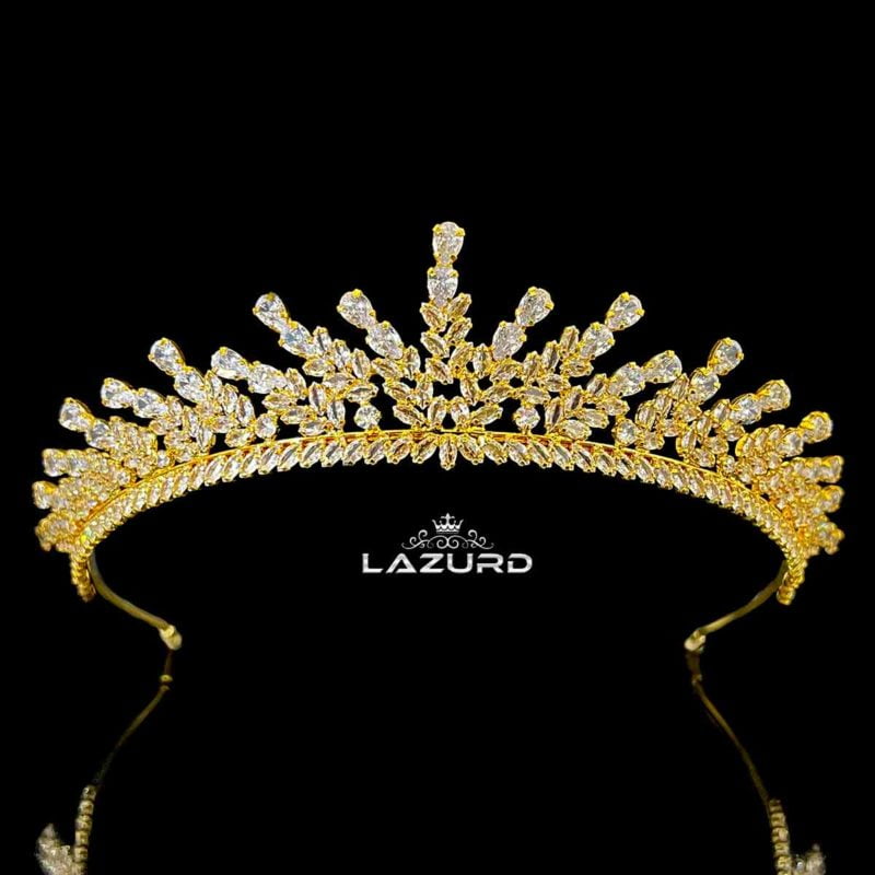 golden crown for bride With zircon stones Angela Small size