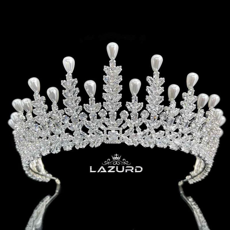 pearl tiaras white zircon and pearl stone crown models Hazel 2