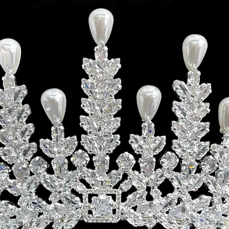 pearl tiaras white zircon and pearl stone crown models Hazel zoom