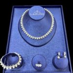 two rows of zircons and pearl wedding set Caroline model
