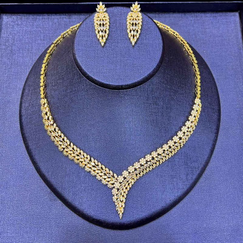 imitation gold jewelry set for bride Nevin necklace and earrings