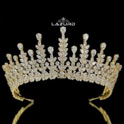 golden tiara for wedding hazel real gold plated with white stones