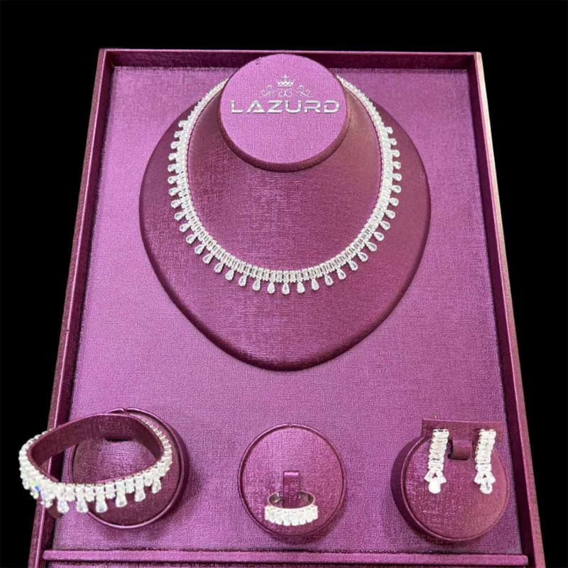 zircon stone jewellery set for wedding norabel a design of water drop stones and rectangular