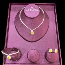 Lara modeli abiye için takı damla şeklinde sarı zirkon taşı ile