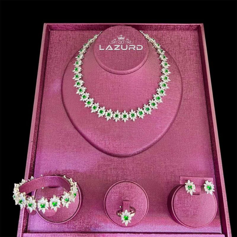 green jewelry set Priyanka bright baguette stones