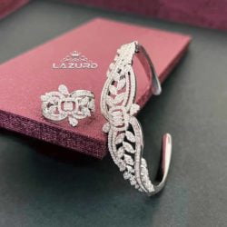 set bracelet and ring Ava rhodium plated with zircon stones