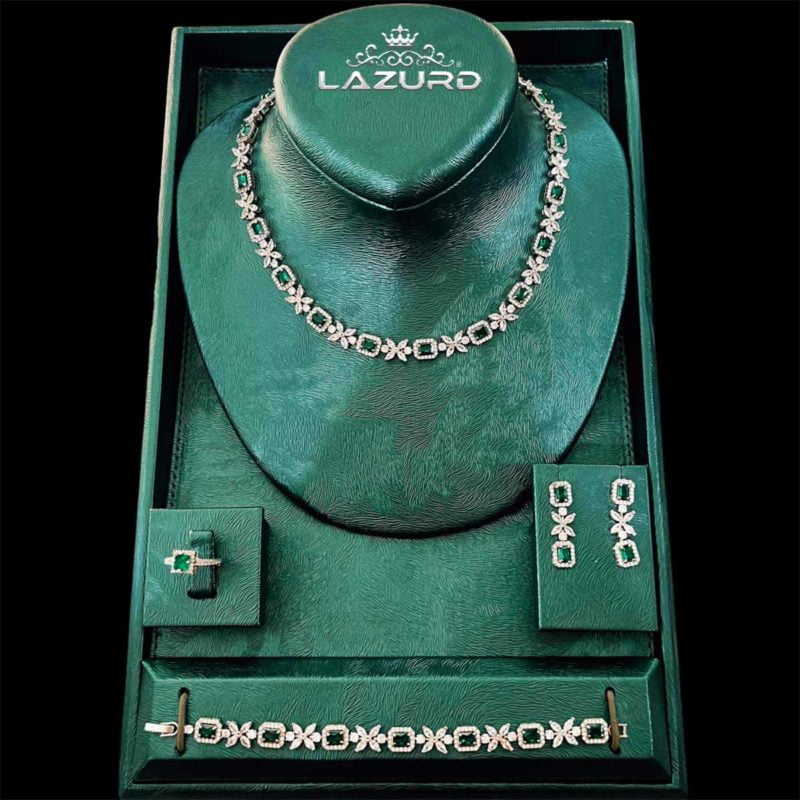 green stone wedding jewelry set malia luxury model