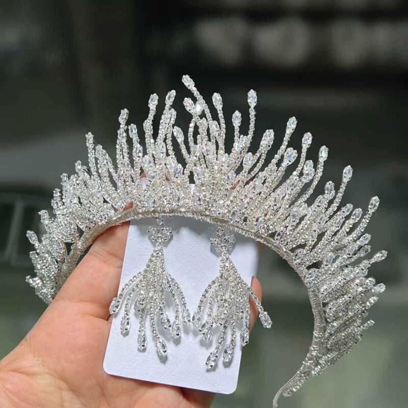 Bridal tiara with earrings real photo